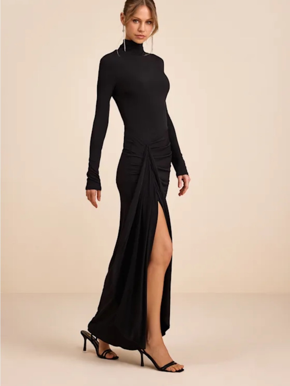 LULUS- Tassana Black Jersey Knit Mock Neck Maxi Dress
Lulus